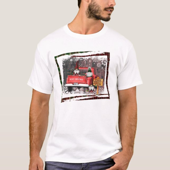 Christmas Gnome Sweet Gnome Red Truck Plaid Rustic T-Shirt (Front)
