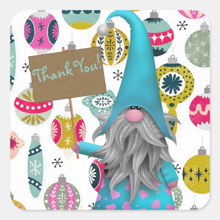 Christmas Gnome Thank You Square Sticker | Zazzle.com