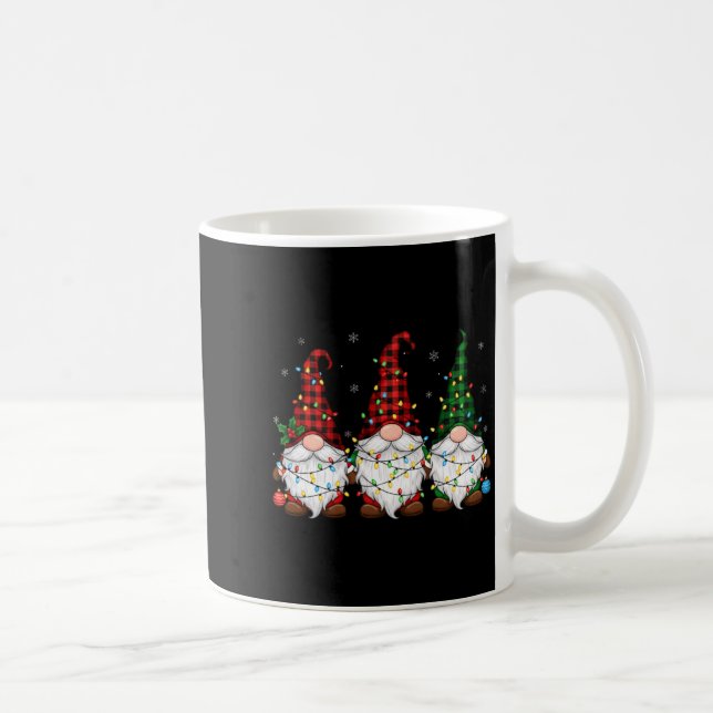 Christmas Gnome Trio Buffalo Plaid Lights Cute Xma Coffee Mug (Right)