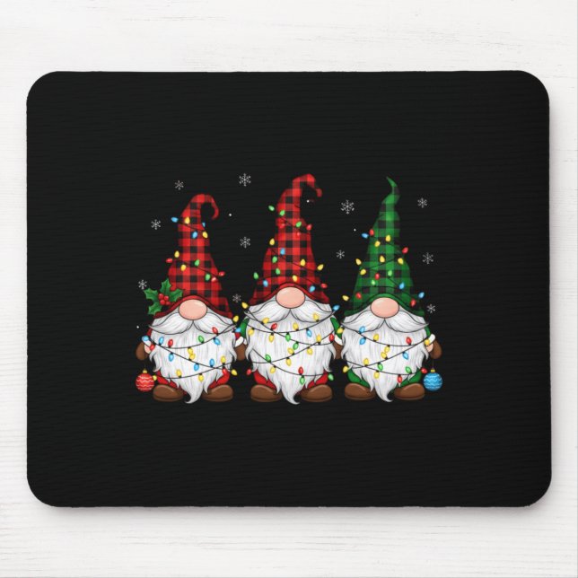 Christmas Gnome Trio Buffalo Plaid Lights Cute Xma Mouse Pad (Front)