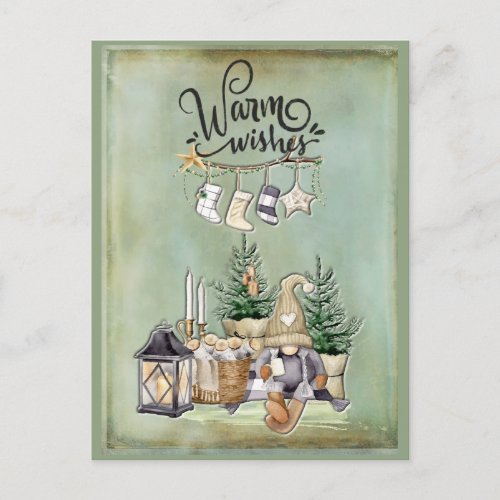 Christmas Gnome Warm Wishes Greeting Holiday Postcard