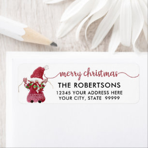 Christmas Gnome Watercolor Joy Script Typography Label