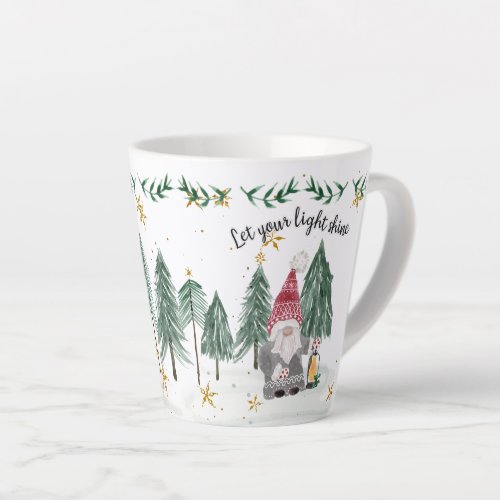 Christmas Gnome Watercolor Light Shine Stars trees Latte Mug