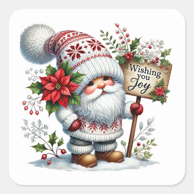 Christmas gnome wishing you joy Christmas Square Sticker (Front)