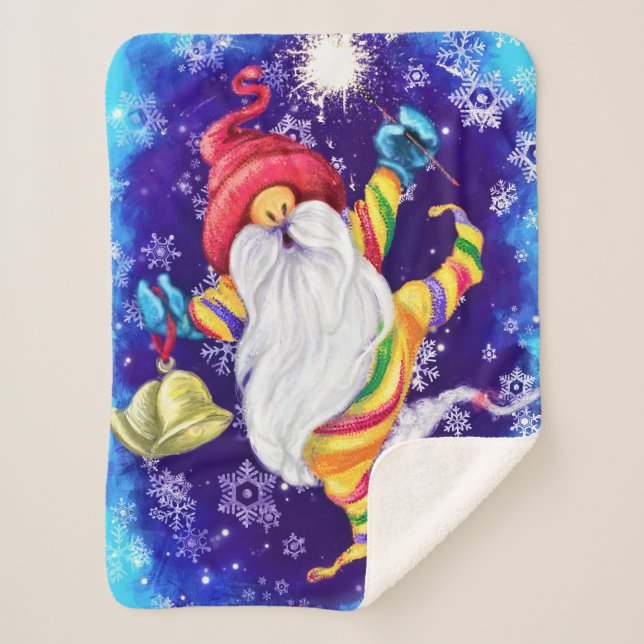 Christmas Gnome with Bells Baby Sherpa Blanket (Front)