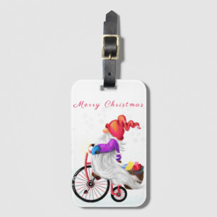 Christmas Gnome with Bike and Gift Luggage Tag