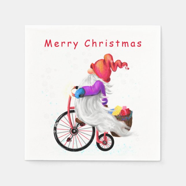Christmas Gnome with Bike and Gift Napkins (Front)