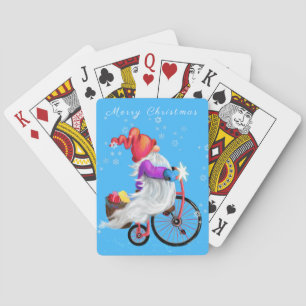 Christmas Gnome with Bike and Gift Playing Cards