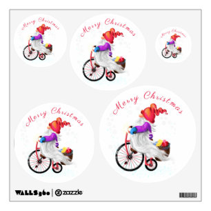 Christmas Gnome with Bike and Gift Wall Decal