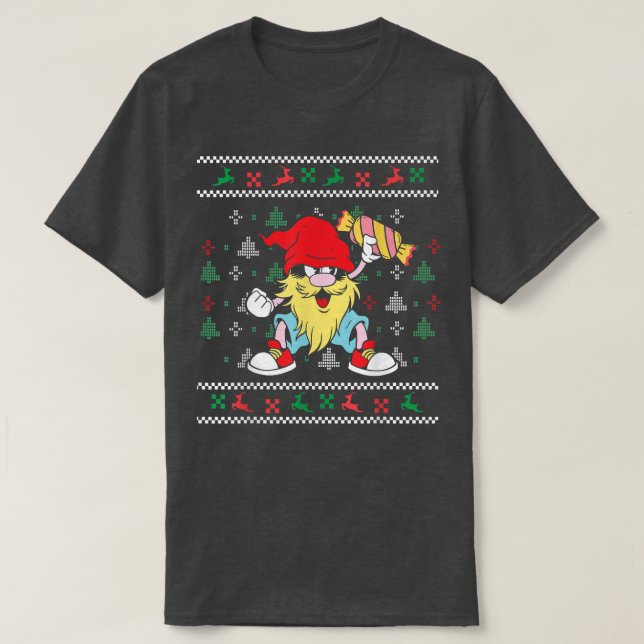Christmas gnome with candy canes design funny T-Shirt (Design Front)