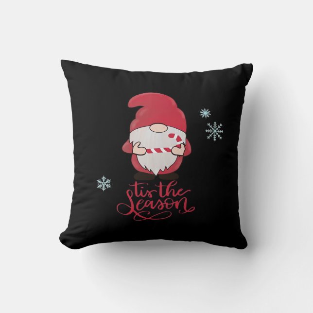 Christmas Gnome With Candycane Throw Pillow (Front)
