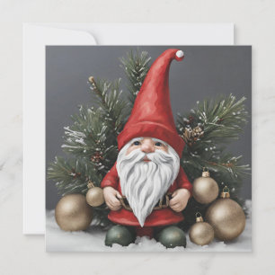Christmas Gnome with Christmas Ornaments  Holiday Card