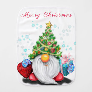 Christmas Gnome with Gift Baby Burp Cloth