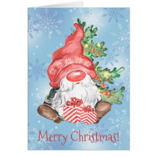 Christmas Gnome with Presents Tree Personalized Cards