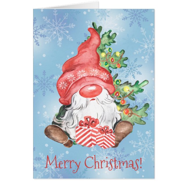 Christmas Gnome with Presents Tree Personalized  Cards (Front)