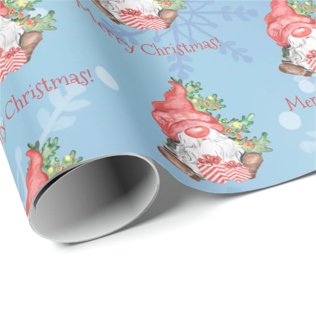 Christmas Gnome with Presents Tree Personalized Wrapping Paper (Roll Corner)