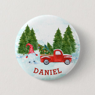 Christmas Gnome with Red Truck Button