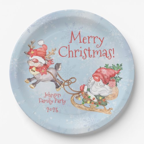 Christmas Gnome with Reindeer Personalized Party Paper Plates