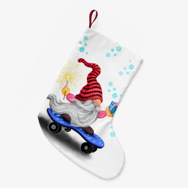 Christmas Gnome with Skateboard Stocking (Front (Hanging))