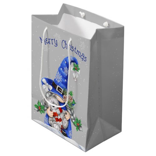 Christmas Gnome with Teddy Bear    Medium Gift Bag