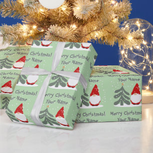 Christmas gnome with tree personalized Holiday Wrapping Paper