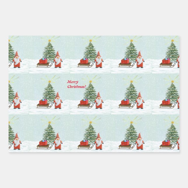  Christmas Gnome Wrapping Paper Set (Front)
