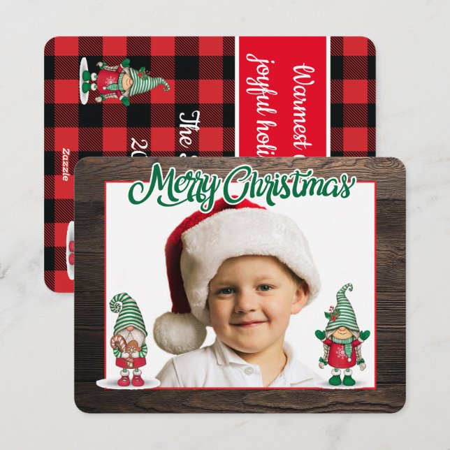Christmas gnomes (add your photo) holiday card (Front/Back)