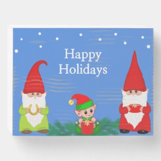 Christmas gnomes and elf wooden box sign
