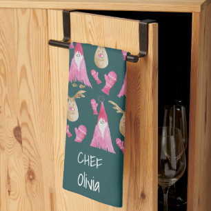 Christmas Gnomes And Reindeers With Gloves Kitchen Towel