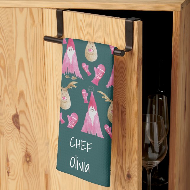 Christmas Gnomes And Reindeers With Gloves Kitchen Towel (Thirds Fold)