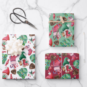 Christmas Gnomes And Symbols Wrapping Paper Sheets