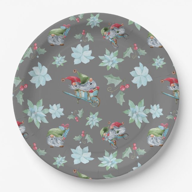 Christmas Gnomes At Play Paper Plates (Front)