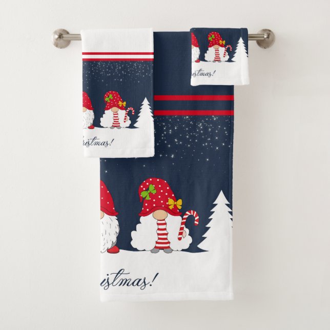 Christmas Gnomes Bath Towel Set (Insitu)