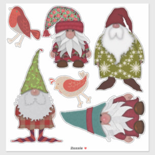 Christmas Gnomes Birds Sticker