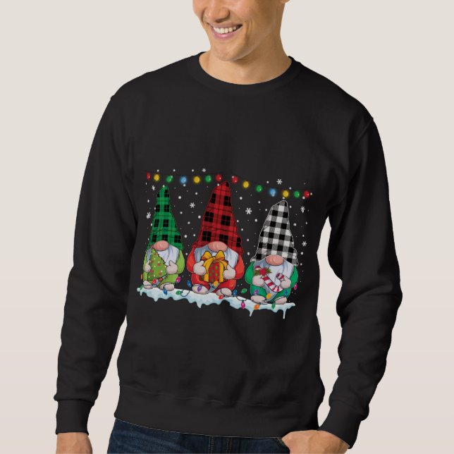 Christmas Gnomes Buffalo Plaid Red White Green Xma Sweatshirt (Front)