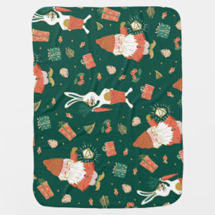Christmas Gnomes, Bunny Holiday Pattern. Baby Blanket