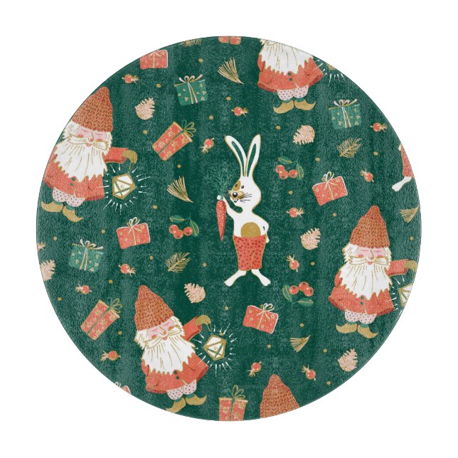 Christmas Gnomes, Bunny Holiday Pattern. Cutting Board (Front)