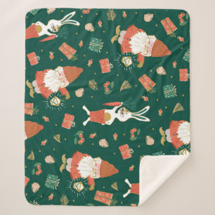Christmas Gnomes, Bunny Holiday Pattern. Sherpa Blanket