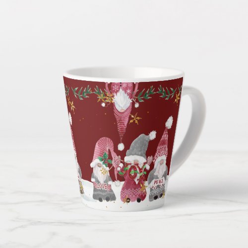 Christmas Gnomes Burgundy Love Joy Peace Foliage Latte Mug