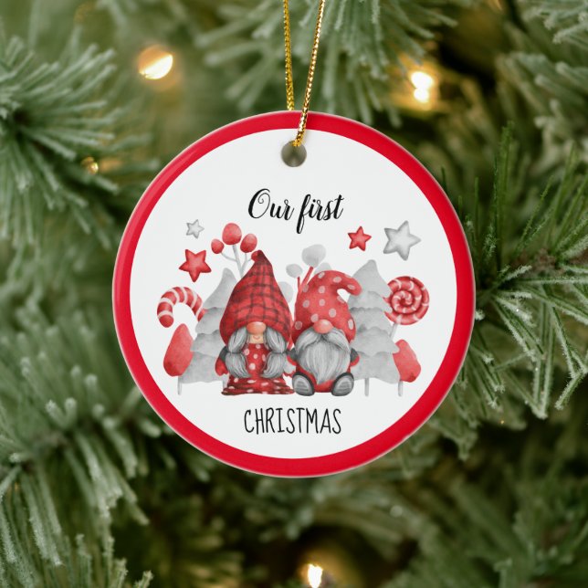 Christmas Gnomes Ceramic Ornament (Tree)