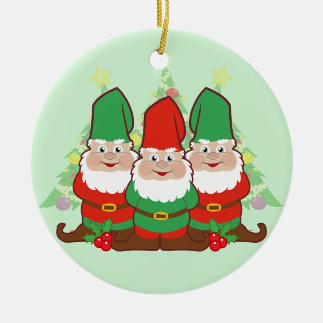 Christmas Gnomes Ceramic Ornament (Front)