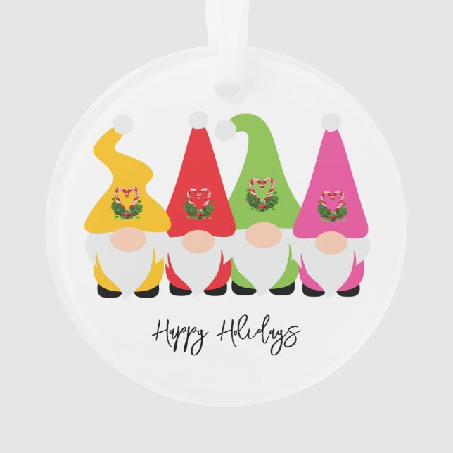 Christmas Gnomes Checker Happy Holidays Name Year Ornament (Back)