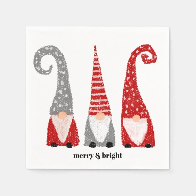 Christmas Gnomes Christmas Red Gray White Custom Napkins (Front)