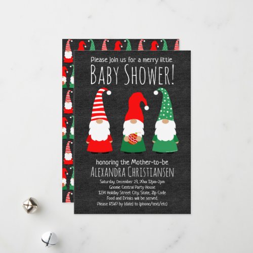Christmas Gnomes Cute Baby Shower Invitation