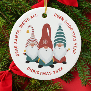 Christmas Gnomes Cute Funny Holiday Ceramic Ornament