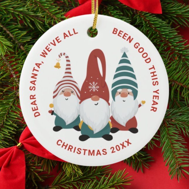 Christmas Gnomes Cute Funny Holiday Ceramic Ornament (Creator Uploaded)