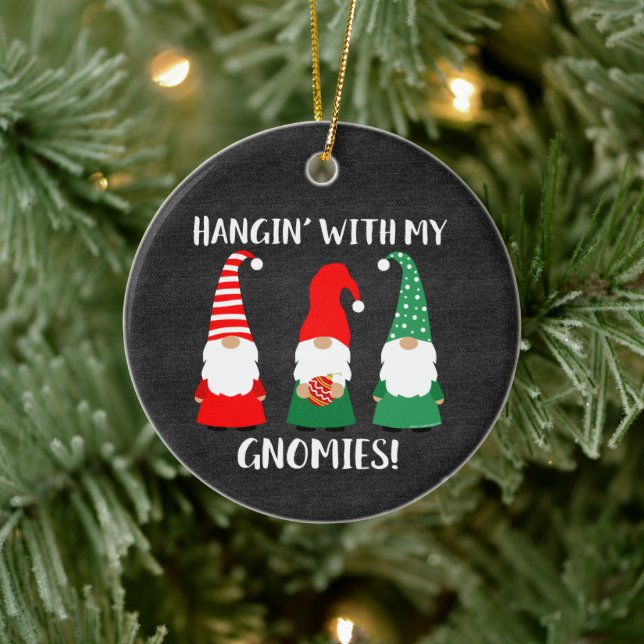 Christmas Gnomes Cute Holiday Ceramic Ornament (Tree)