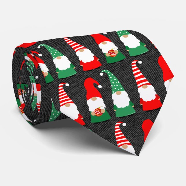 Christmas Gnomes Cute Holiday Neck Tie (Rolled)
