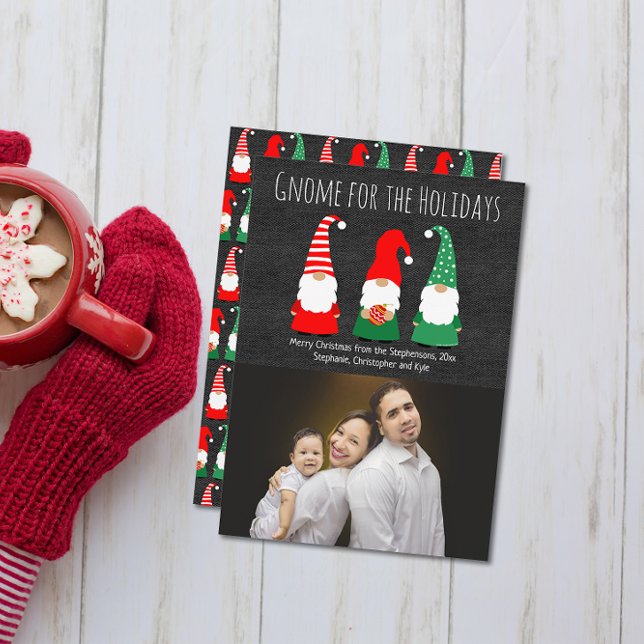 Christmas Gnomes Cute Whimsical Holiday Photo Card (gnome for the holidays cute christmas photo card)