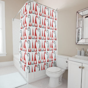Christmas Gnomes Dwarves Pattern Red Gray White Shower Curtain
